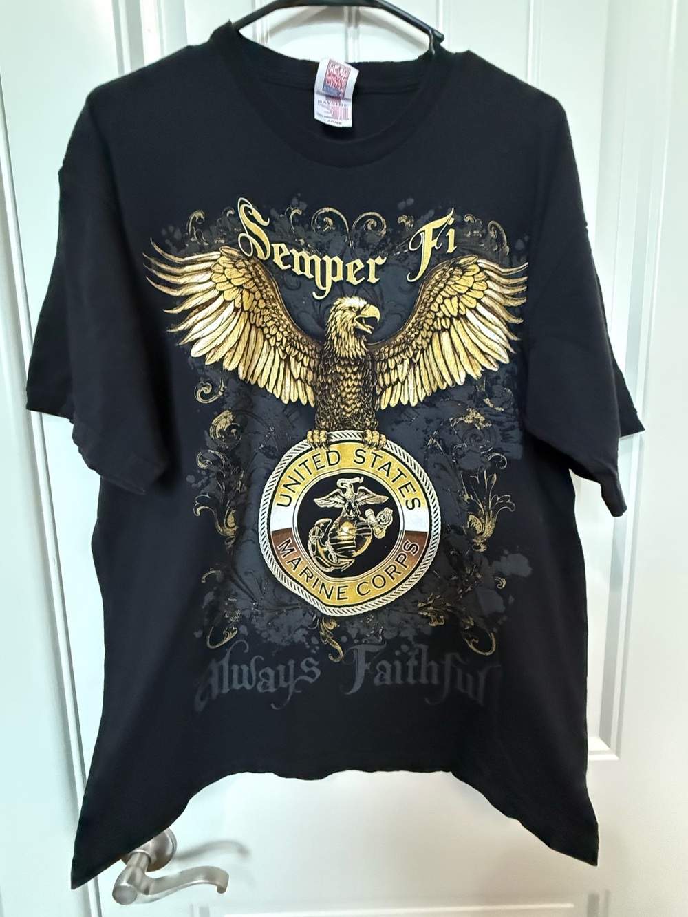 Men’s Bayside, United States Marine Corps Semper Fi Black Graphic Tee Sz Large